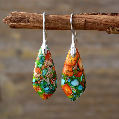 Gemstone Water Drop Earrings Jasper Natural Sea Sediment Earring