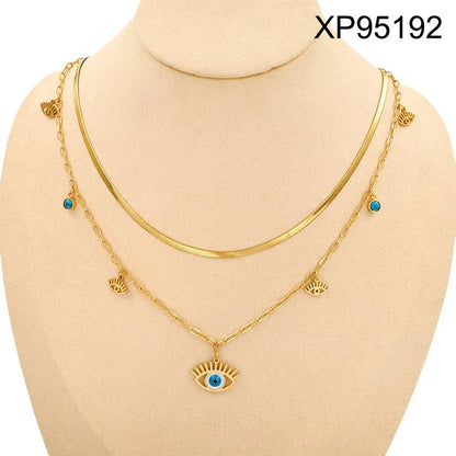 18K Gold Plated Turquoise Evil Eye Layered Necklace