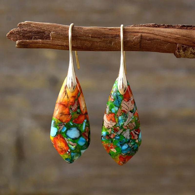 Gemstone Water Drop Earrings Jasper Natural Sea Sediment Earring
