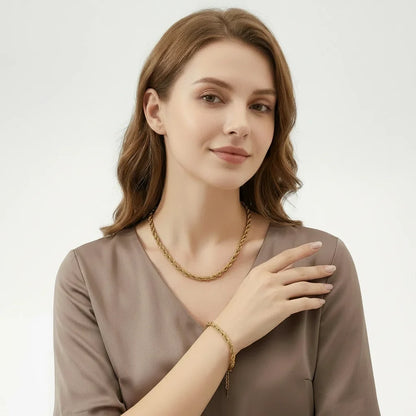 18K Gold Plated Twisted Rope Chain Like Necklace and Bracelet Sets