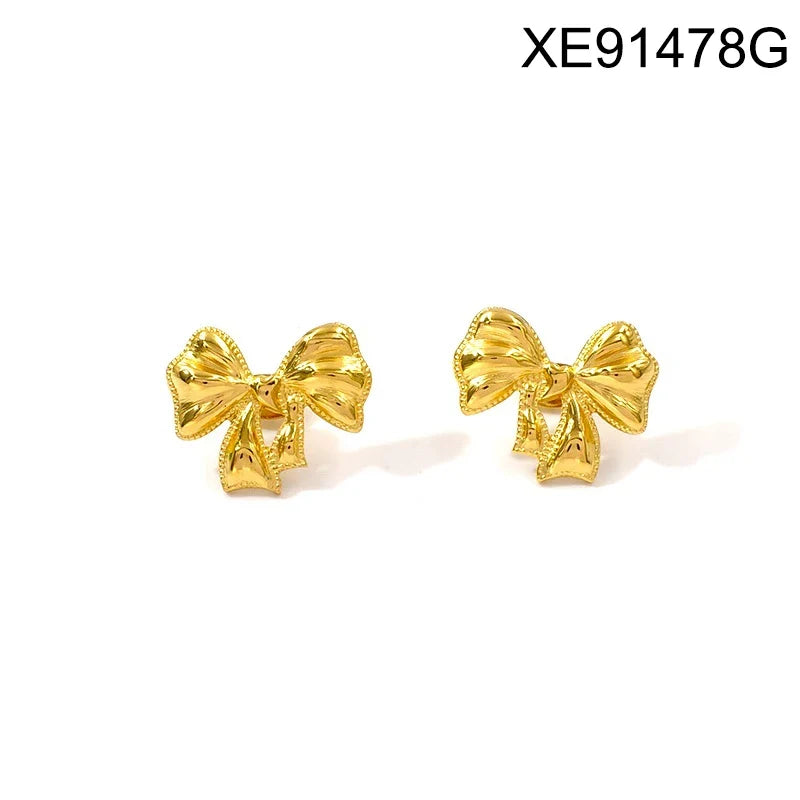 Luxury Designer Gold Plated Bowknot Stud Earrings
