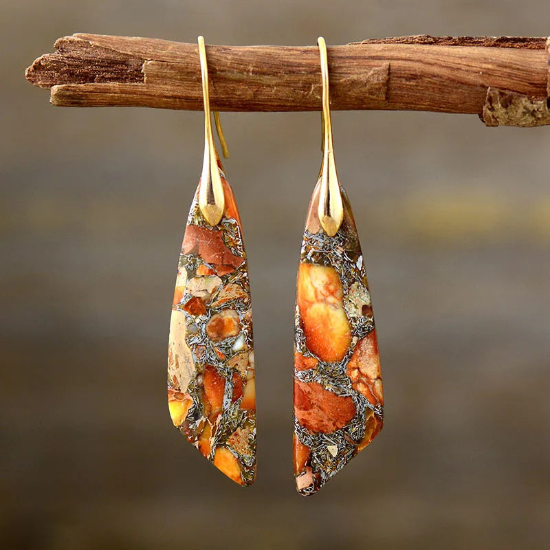 Imperial Jasper Leaf Pendant Dangle Drop Earrings Jewelry