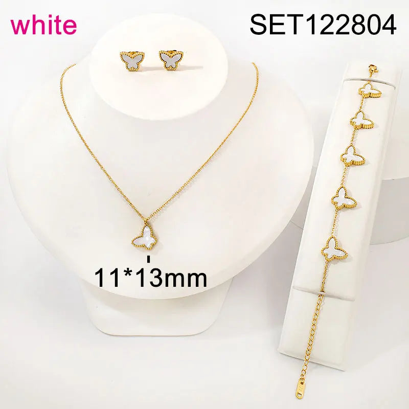 18K Gold Plated Butterfly Charms Necklace Bracelet Earrings Sets