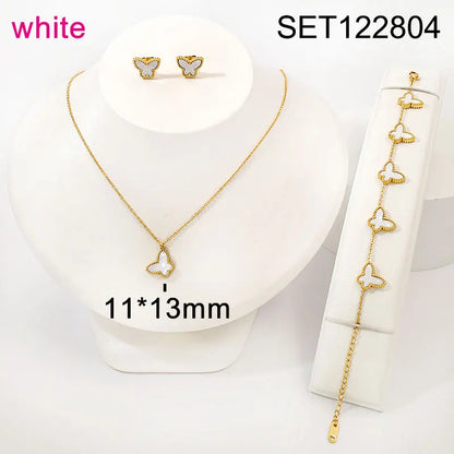 18K Gold Plated Butterfly Charms Necklace Bracelet Earrings Sets