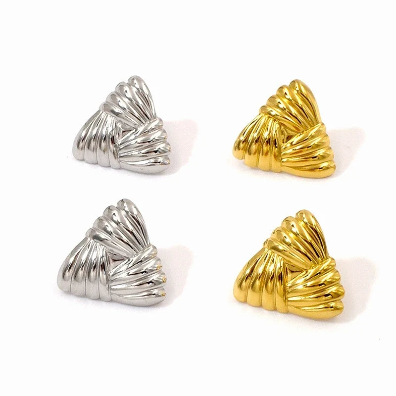 Triangle Textured 18K Gold Plated Two Tone Earrings