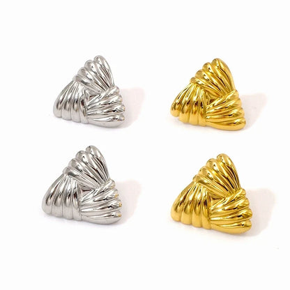 Triangle Textured 18K Gold Plated Two Tone Earrings