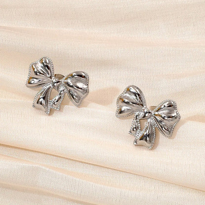 Luxury Designer Gold Plated Bowknot Stud Earrings