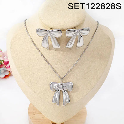Luxury Bowknot Charms Necklace Earrings Sets Women