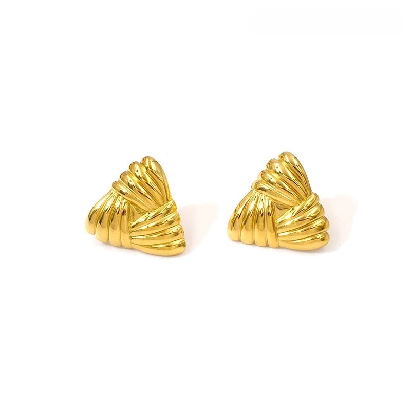Triangle Textured 18K Gold Plated Two Tone Earrings