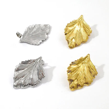 Leaf Pendant Link Chain Necklace and Earrings Sets