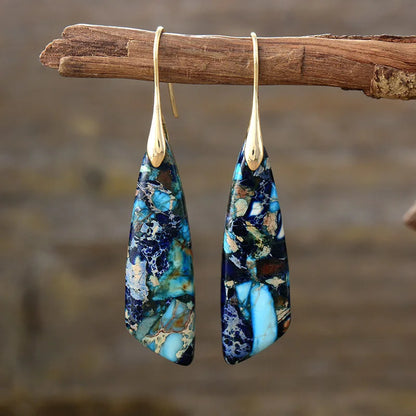 Silver Plated Geometric Gemstone Jasper Earrings