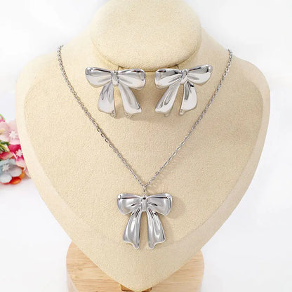 Luxury Bowknot Charms Necklace Earrings Sets Women