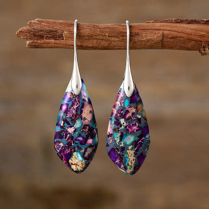 Gemstone Water Drop Earrings Jasper Natural Sea Sediment Earring