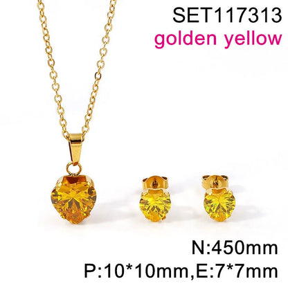 Non Tarnish Waterproof Love Heart Cubic Zirconia Necklace Earrings Sets
