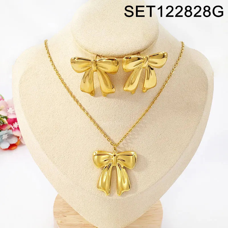 Luxury Bowknot Charms Necklace Earrings Sets Women