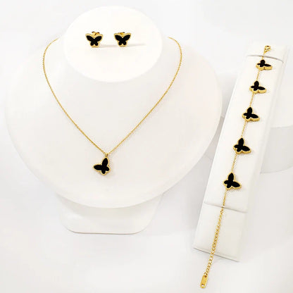 18K Gold Plated Butterfly Charms Necklace Bracelet Earrings Sets
