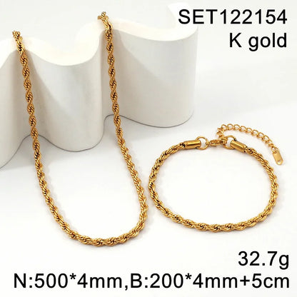 18K Gold Plated Twisted Rope Chain Like Necklace and Bracelet Sets