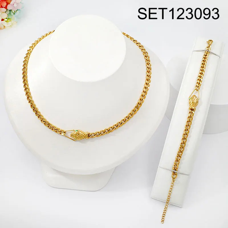 Snake Cuban Chain Necklace & Bracelet Set