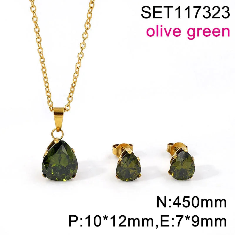 Waterdrop Multi-Color Zircon Birthstone Necklace and Earrings Sets
