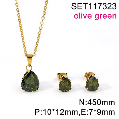 Waterdrop Multi-Color Zircon Birthstone Necklace and Earrings Sets