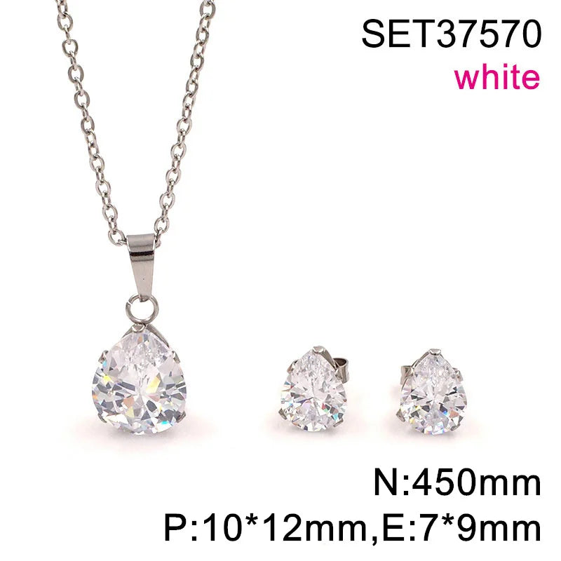 Waterdrop Multi-Color Zircon Birthstone Necklace and Earrings Sets