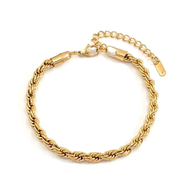 18K Gold Plated Twisted Rope Chain Like Necklace and Bracelet Sets