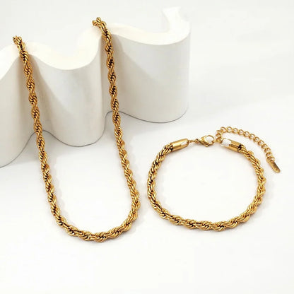 18K Gold Plated Twisted Rope Chain Like Necklace and Bracelet Sets