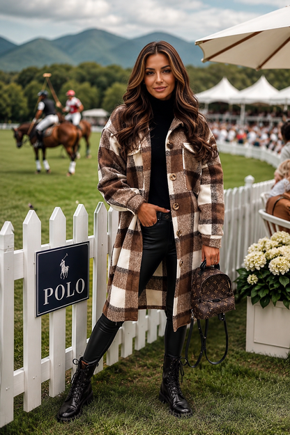 Longline Plaid Button-Up Coat for Women | Boutique Outerwear
