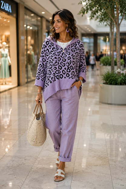 Women's Leopard Print Drawstring Hooded Sweater