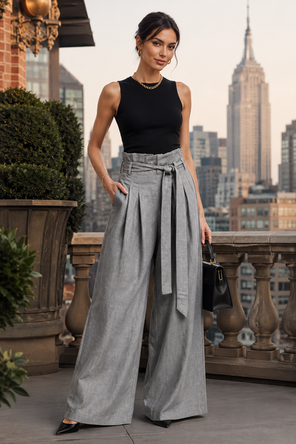 Wide-Leg Paperbag Waist Pants for Women | Plus Size