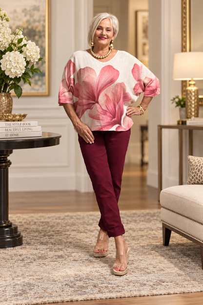 Pink Floral Batwing Top for Women