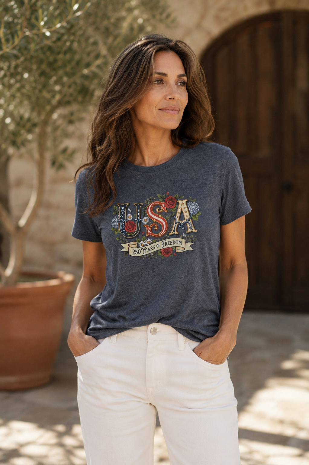 Women’s Vintage USA Graphic T-Shirt | 250 Years of Freedom Casual Patriotic Tee