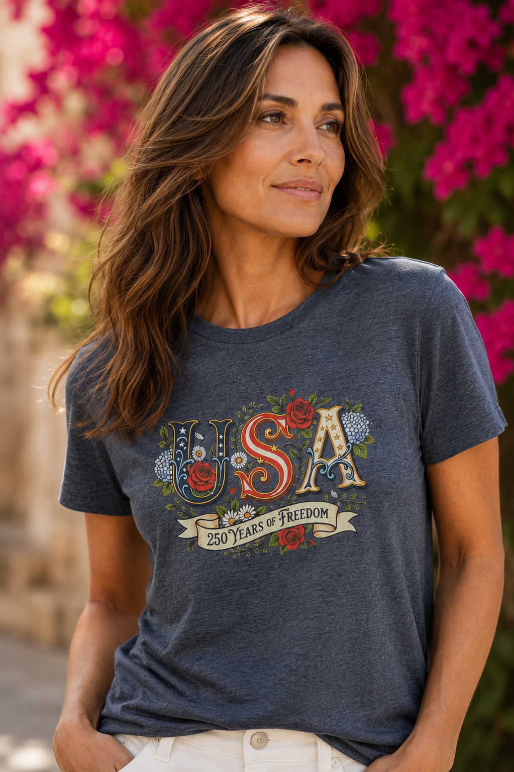 Women’s Vintage USA Graphic T-Shirt | 250 Years of Freedom Casual Patriotic Tee