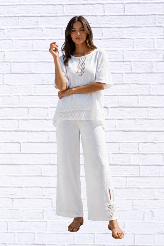 White Coastal Luxe Resort Set for Women | Elegant Crochet Vacation Matching Set
