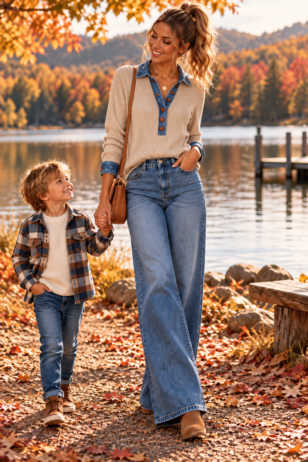 Denim Trim Ribbed Knit Top | Plus Size