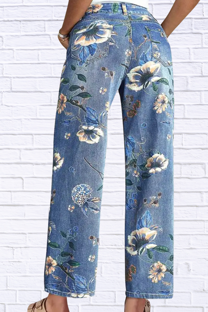 Floral Print Wide Leg Jeans for Women | High Rise Boutique Denim Pants