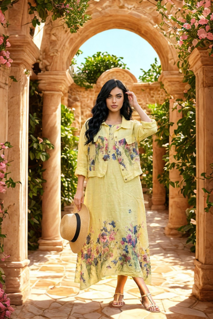 Italian Linen Floral Dress and Jacket Set for Women