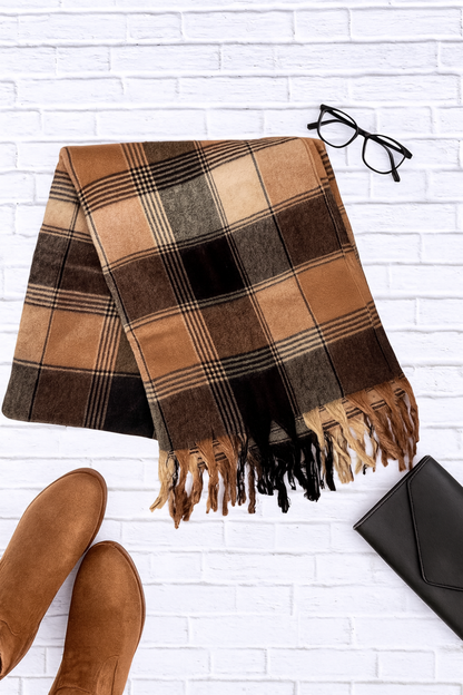 Oversized Flannel Tassel Scarf