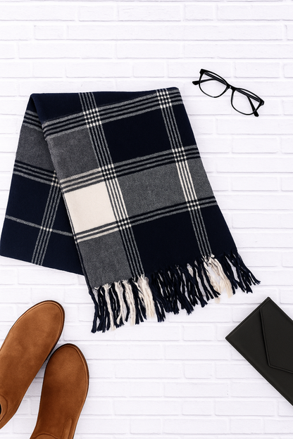 Oversized Flannel Tassel Scarf