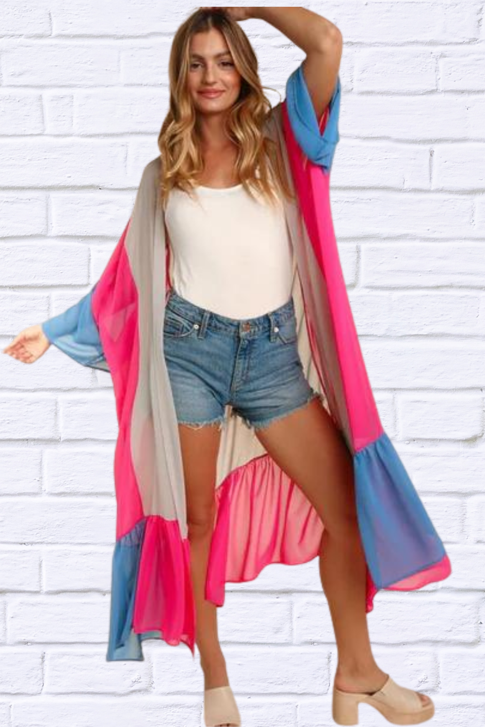 PLUS COLOR BLOCK KIMONO MAXI OPEN CARDIGAN