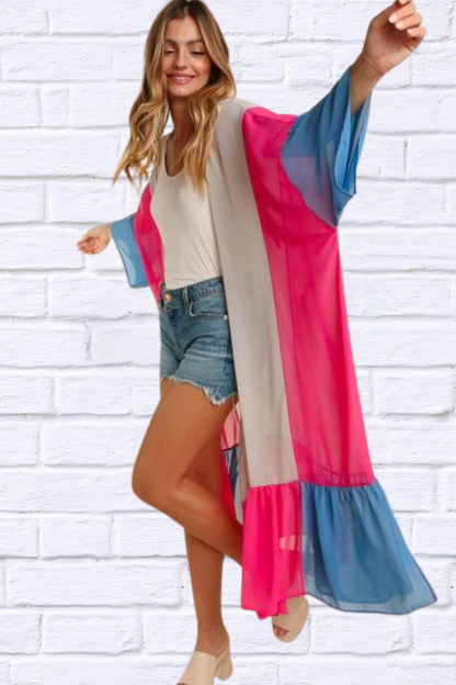 PLUS COLOR BLOCK KIMONO MAXI OPEN CARDIGAN