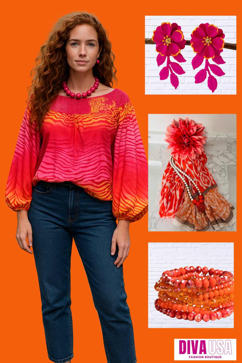 Fiery Sunset Balloon Sleeve Blouse