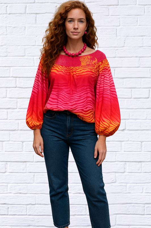 Fiery Sunset Balloon Sleeve Blouse