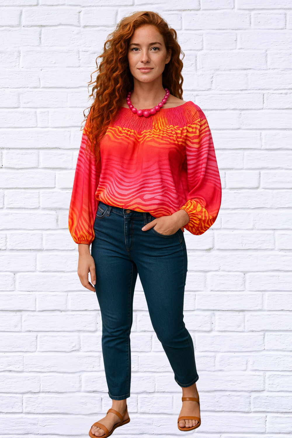 Fiery Sunset Balloon Sleeve Blouse