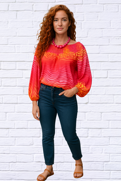 Fiery Sunset Balloon Sleeve Blouse