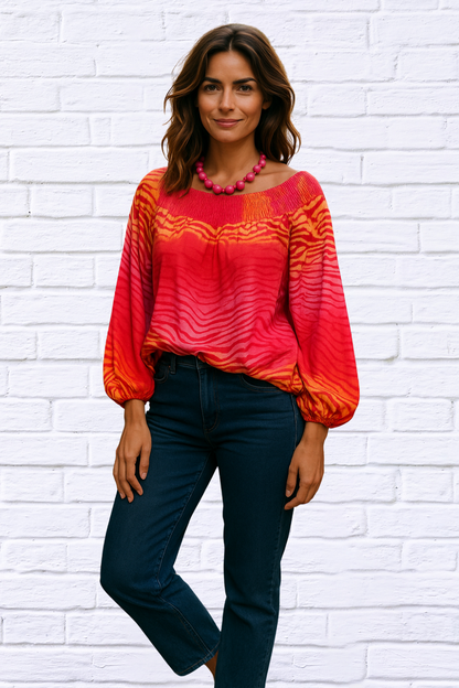 Fiery Sunset Balloon Sleeve Blouse