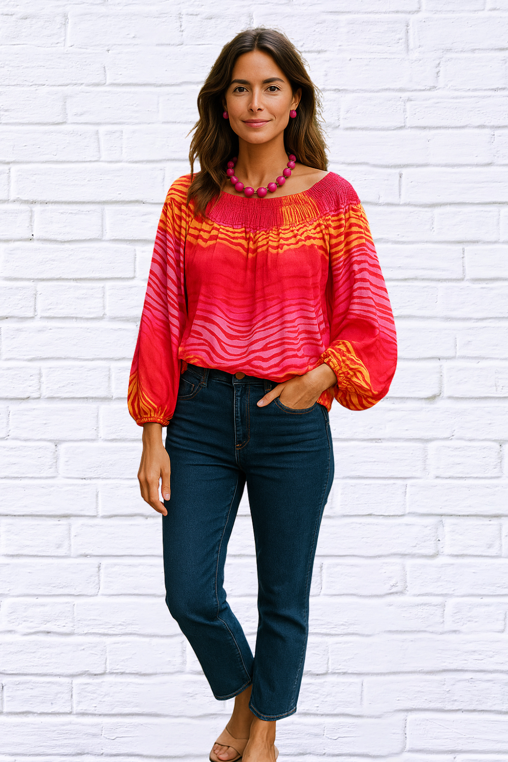 Fiery Sunset Balloon Sleeve Blouse