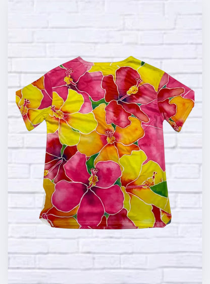 Short Sleeve T-Shirt with Digital Floral Print – Casual Spring/Summer Must-Have
