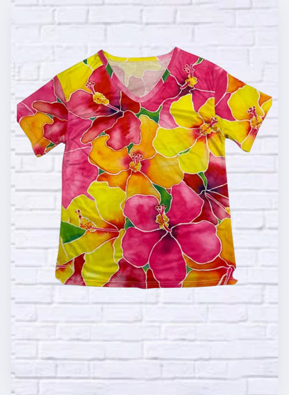 Short Sleeve T-Shirt with Digital Floral Print – Casual Spring/Summer Must-Have