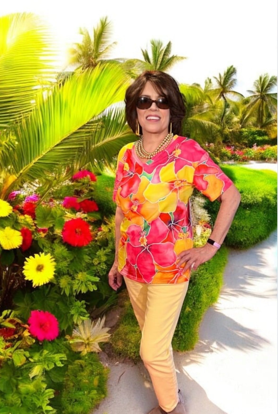 Short Sleeve T-Shirt with Digital Floral Print – Casual Spring/Summer Must-Have